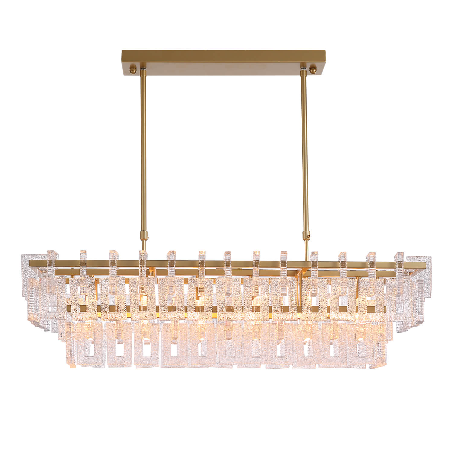 2-Tiered Rectangle CrystalChandelier Positive Display Light On