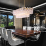 2-Tiered Rectangular Crystal Chandelier With Gold Rod