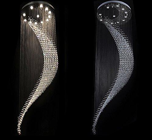 7PM Contemporary Staircase Moon Shaped Wave and Spiral Crystal Chandelier - 7PM LIGHTING