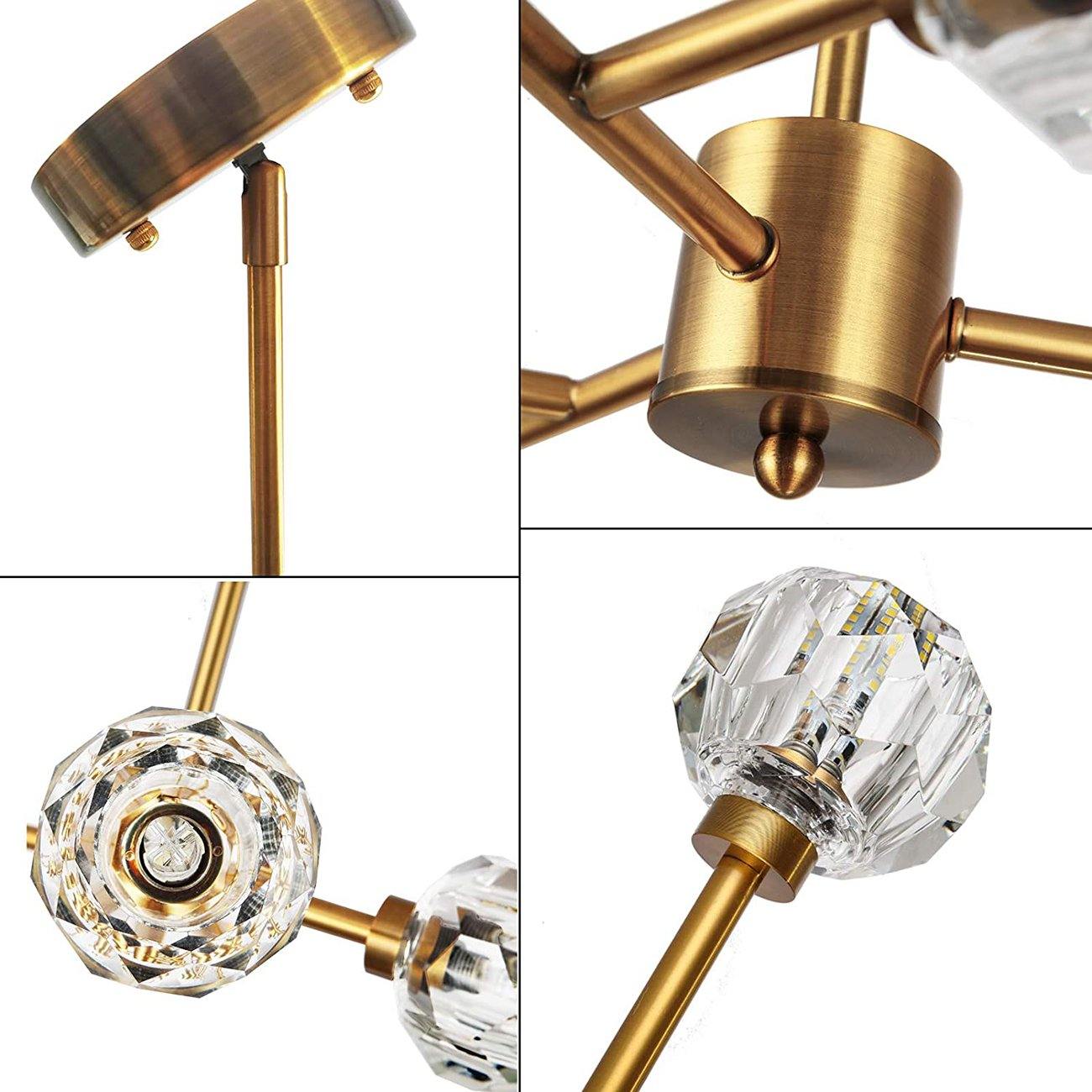 Retro Sputnik Brass Branch Cystal Chandelier Semi Flush Mount - 7PM LIGHTING