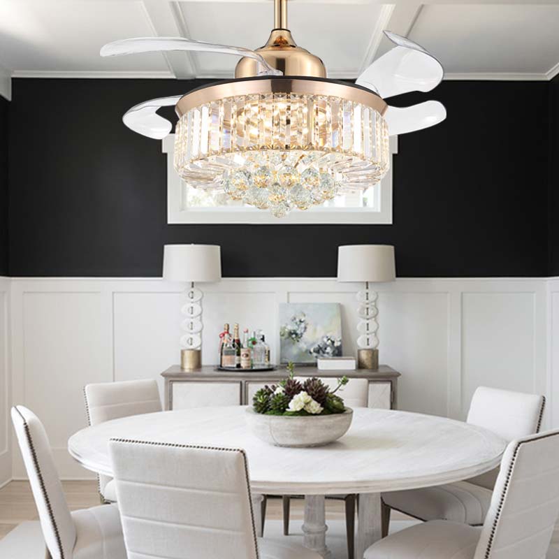 Chandelier Ceiling Fan with Crystal Lights 36" Chrome