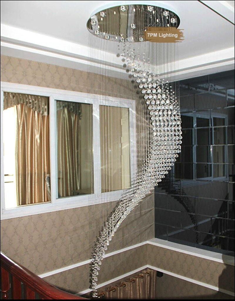7PM Contemporary Staircase Moon Shaped Wave and Spiral Crystal Chandelier - 7PM LIGHTING
