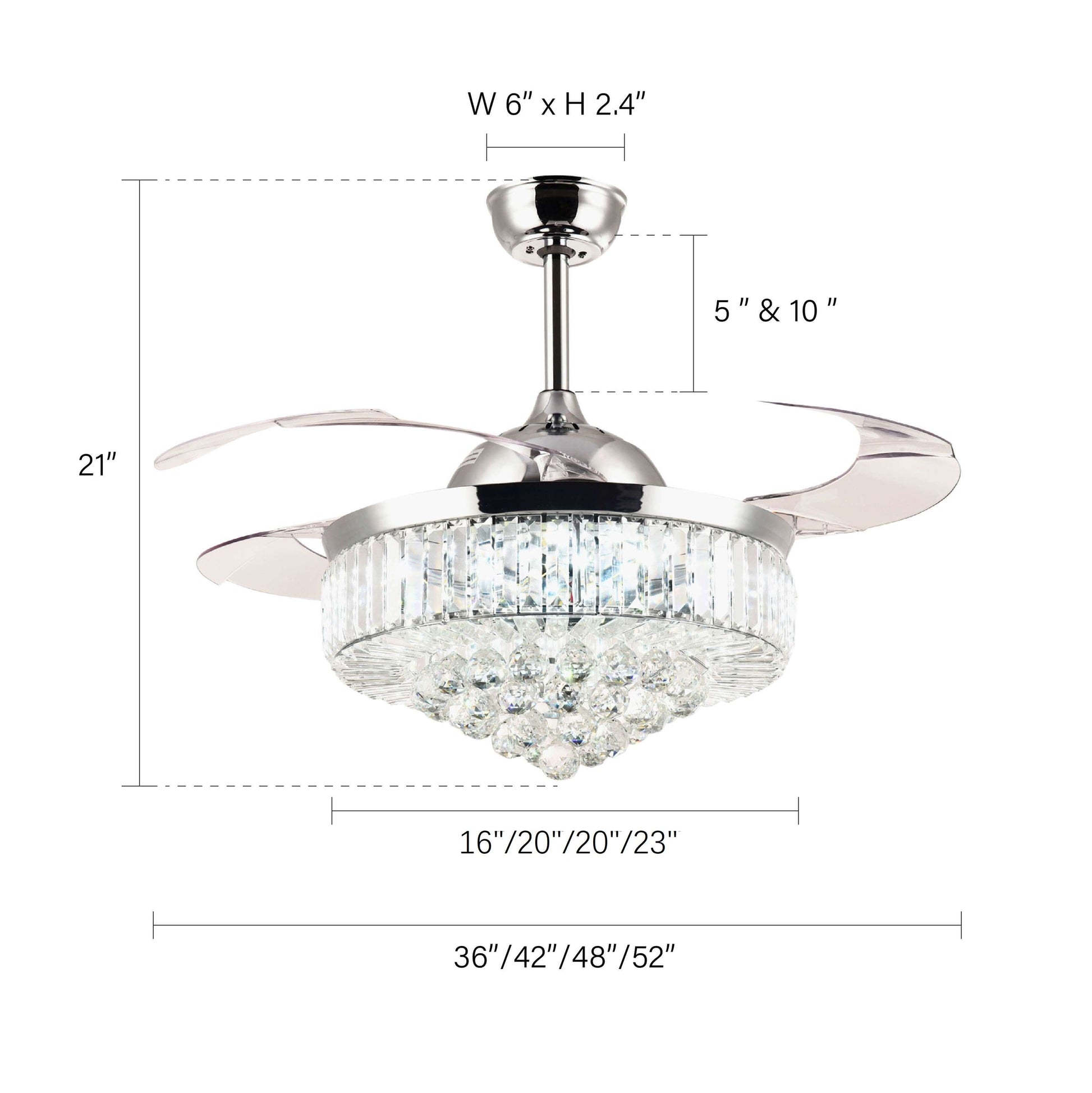 Chandelier Ceiling Fan with Crystal Lights 36" Chrome