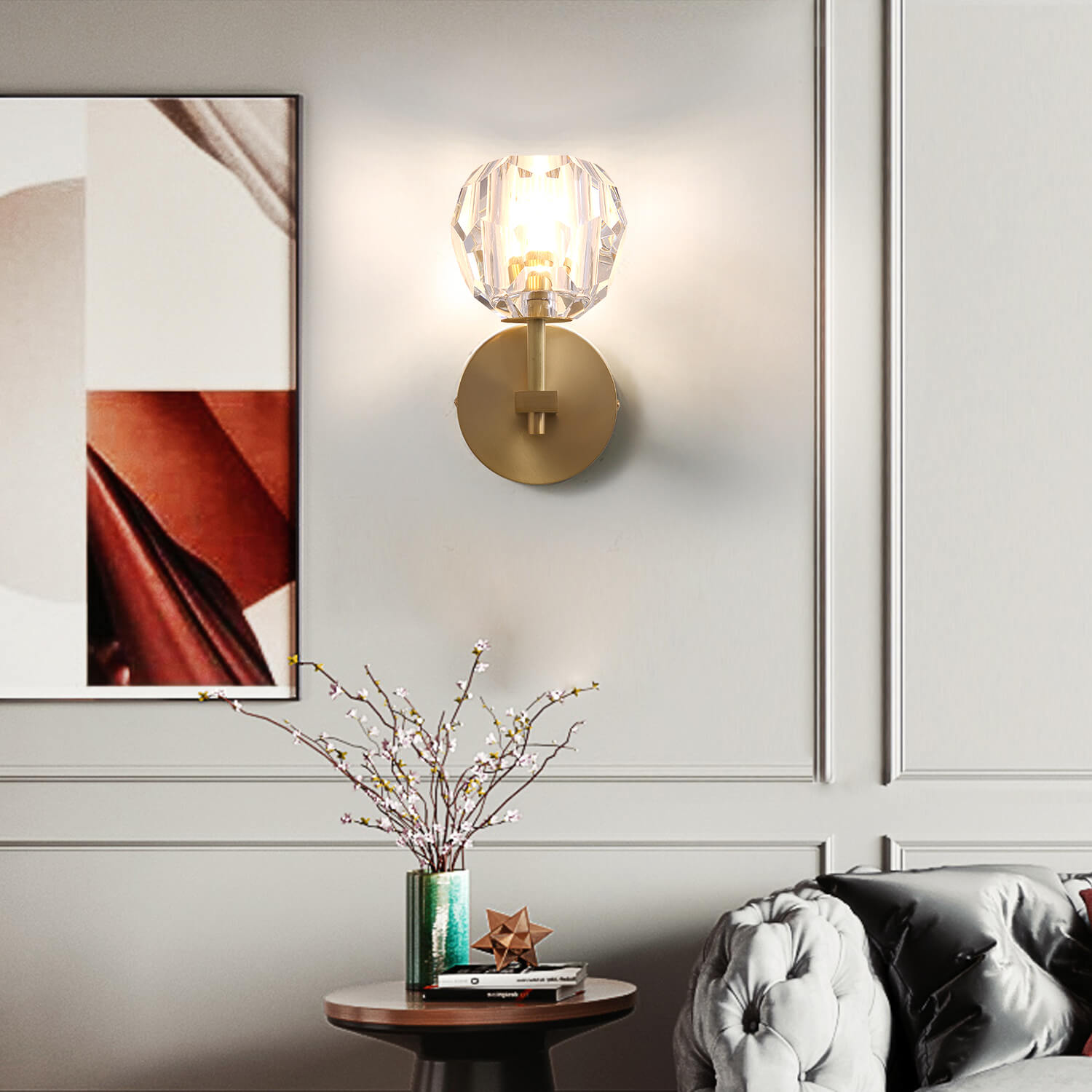 Brass Crystal Wall Sconce For Living Room