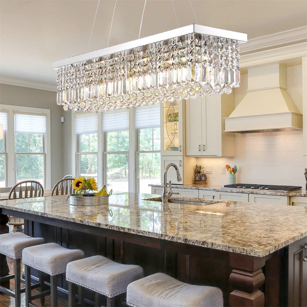 Contemporary Rectangle Crystal Chandelier Chrome - 7PM LIGHTING
