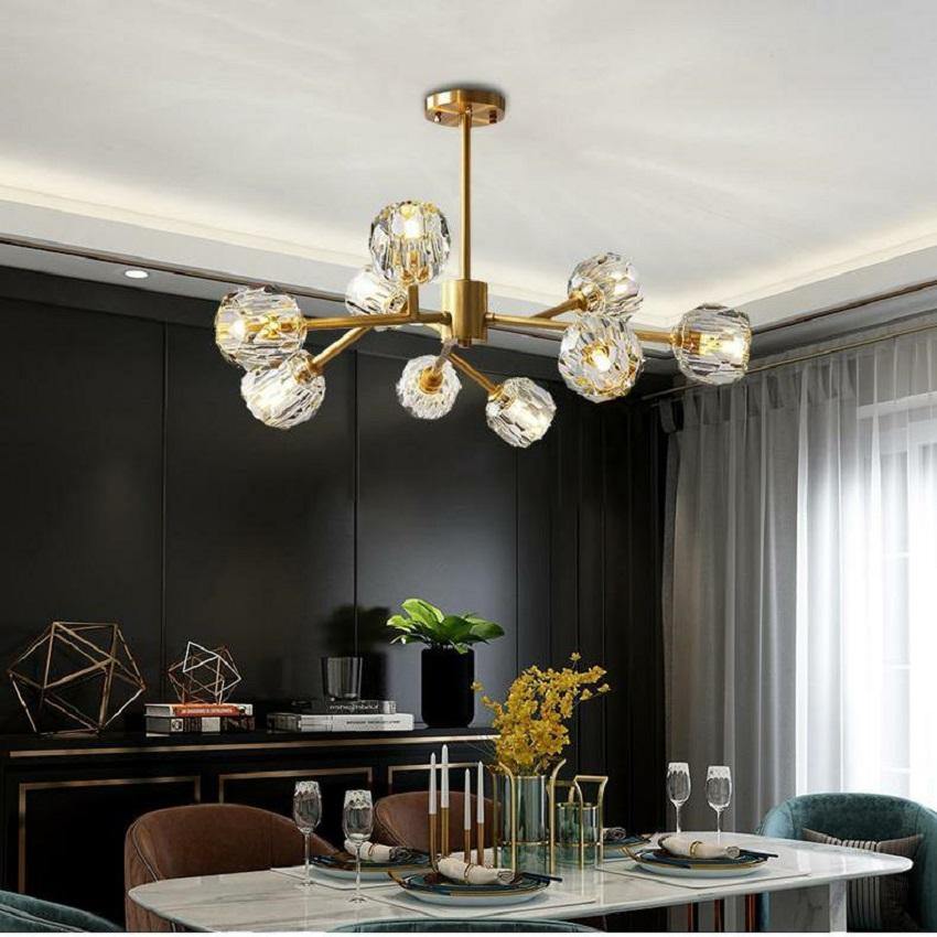 Contemporary Gold Sputnik Crystal Chandelier 9 Lights