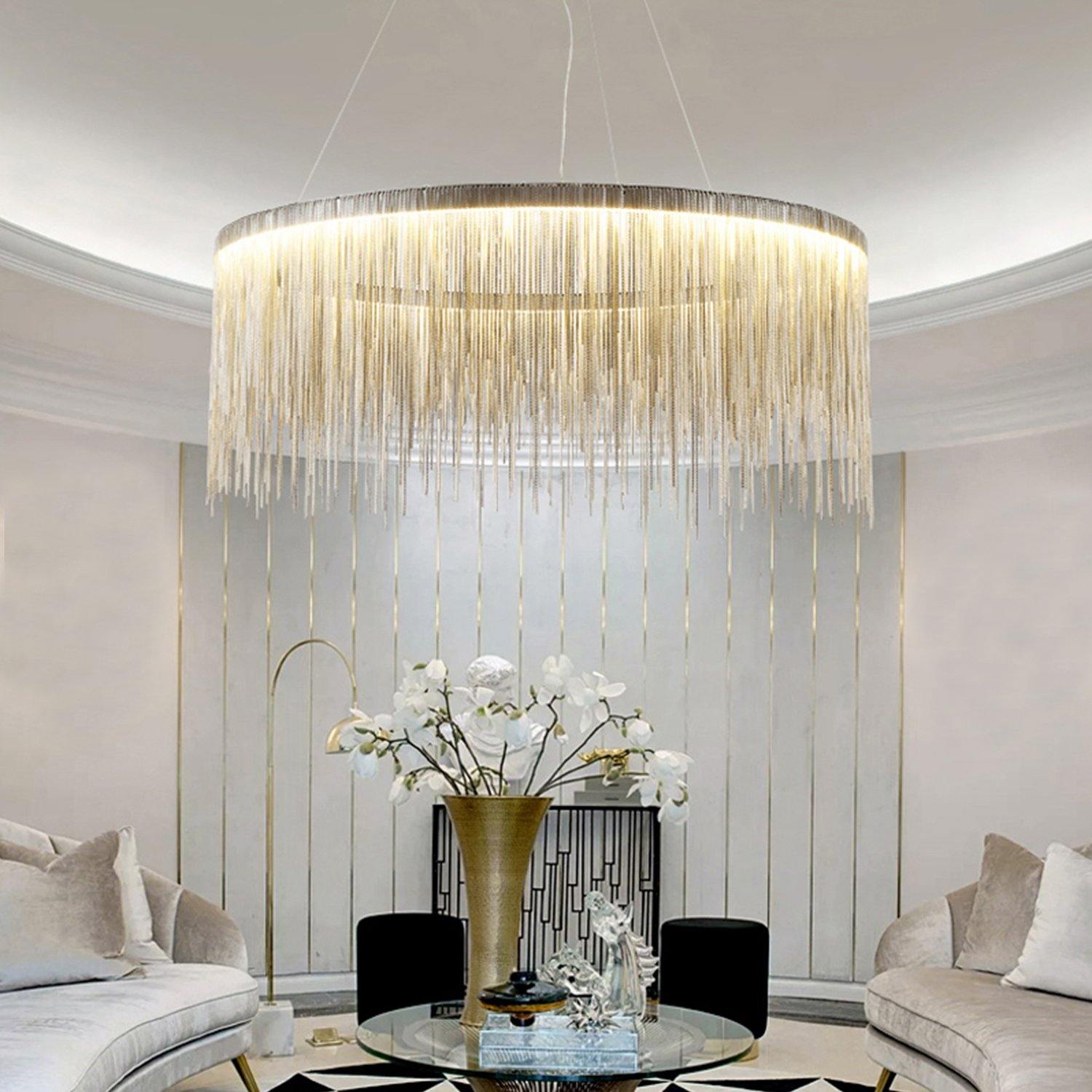Modern Round Aluminum Tassel Linear Chandelier - Living room
