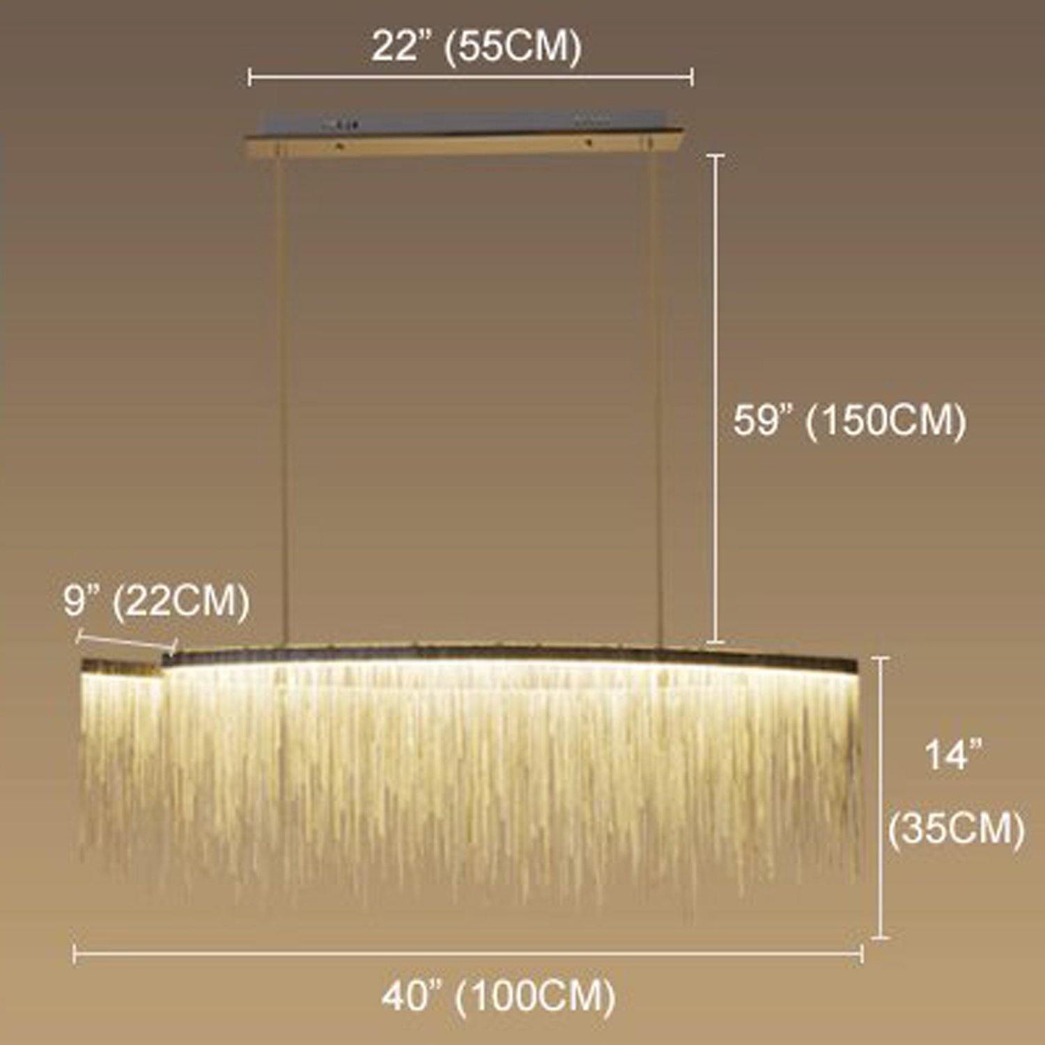 Post Modern Rectangle Aluminum Tassel Linear Chandelier - Dimension