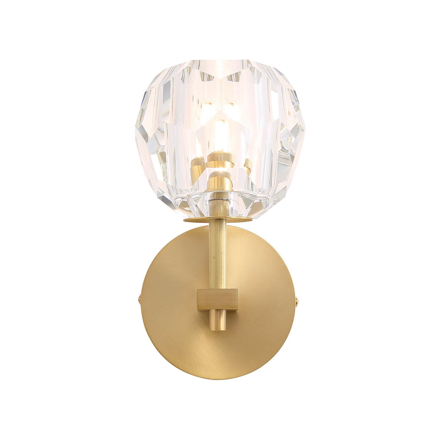 Short Pole Brass Crystal Wall Light Positive Dispaly Light Off