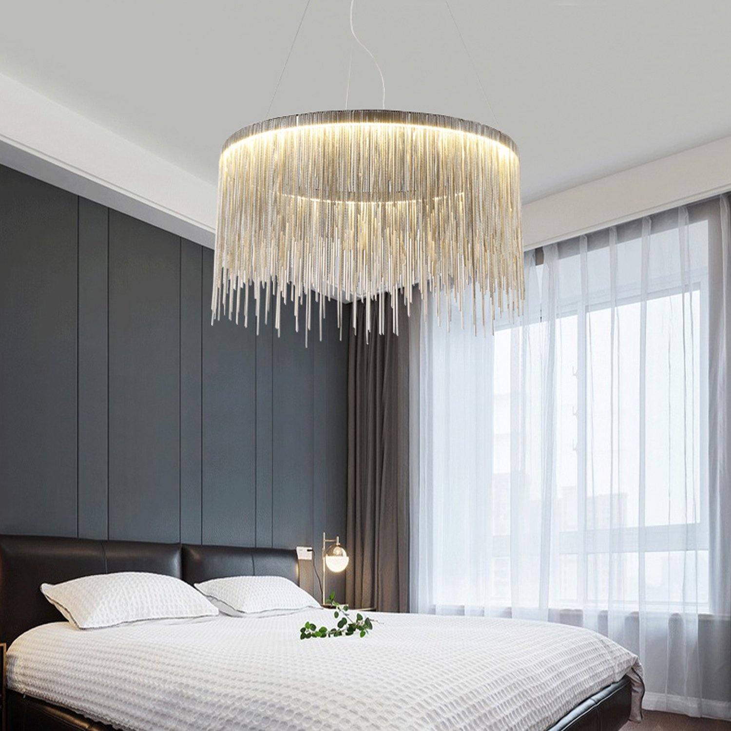 Modern Round Aluminum Tassel Linear Chandelier - Bedroom